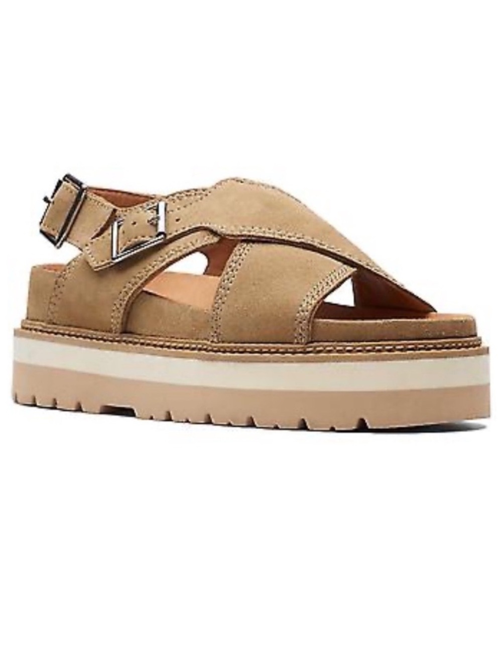 Clarks Orianna Roam Platform Sandals Tan Suede Size 7.5 Lightweight Comfort Chic